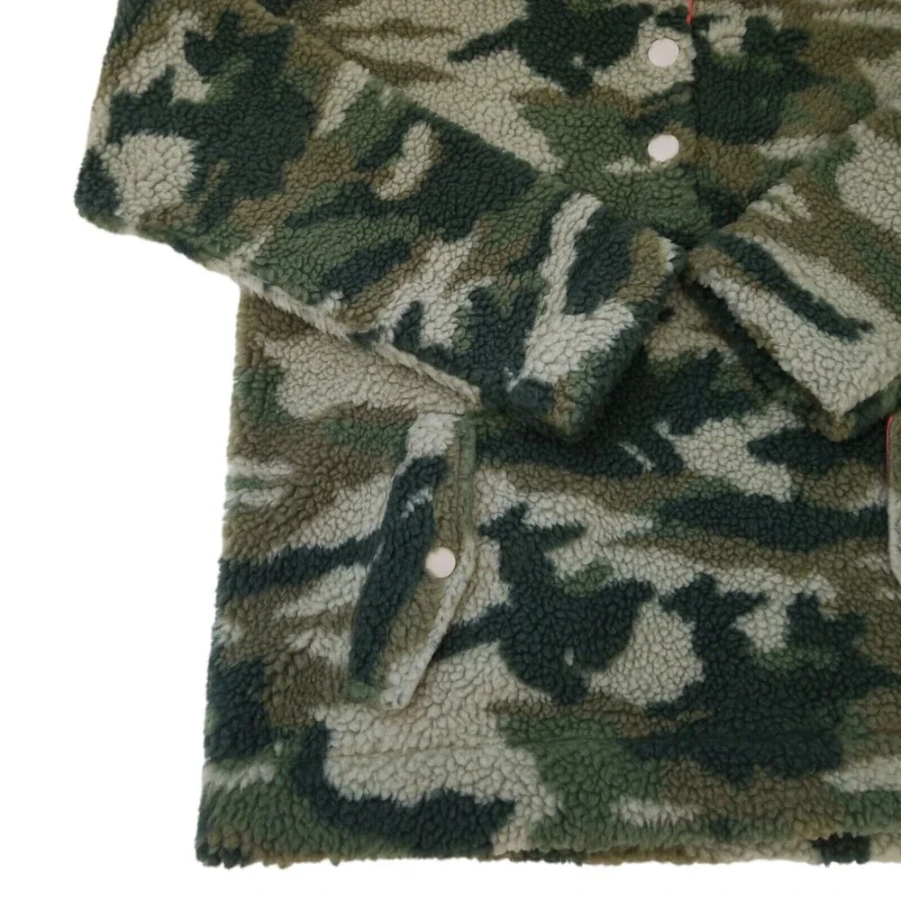 J.CREW Teddy Sherpa Fleece Camo Pullover Jacket Neon Coral Snap Collar Small